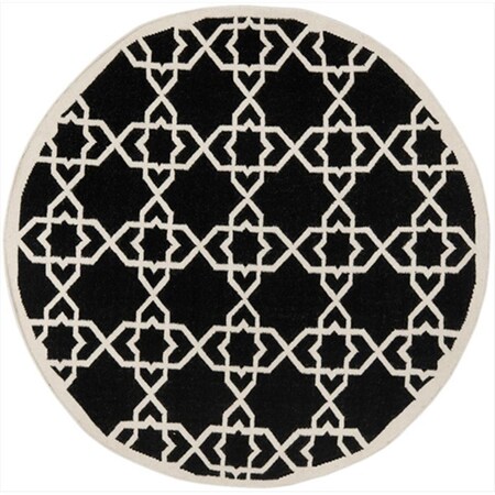 Safavieh 8 ft. x 8 ft. Round Contemporary Dhurries- Black and Ivory- Flatweave Rug DHU548L-8R